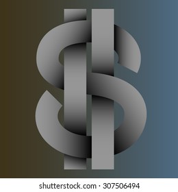 US Dollar sign No. 2. Design for logo, illustration, bag, ads, etc.