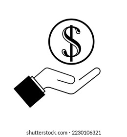 US dollar signs, dollar reload icon, dollar exchange icon, refinance, refund, insurance concept, hand line icon