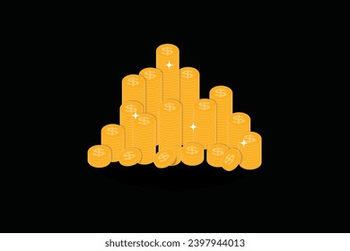 US Dollar Stack Paper Banknotes bag money and Gold Coins Icon Sign Business Finance Money Concept Vector Illustration editable background Free Vector