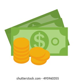 US Dollar Stack Paper Banknotes and Gold Coins  Icon Sign Business Finance Money Concept Vector Illustration EPS10