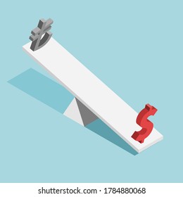 US Dollar And TL (Turkish Lira) On Seesaw Isometric Vector Concept