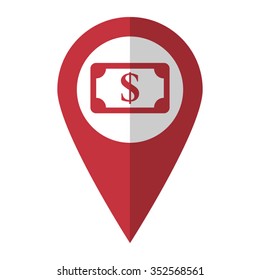 us dollar - vector icon; red map  pointer