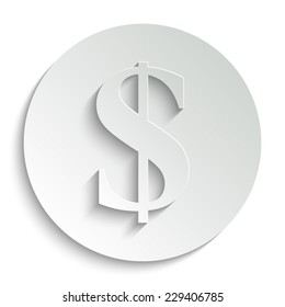 us dollar  - vector icon with shadow on a round button