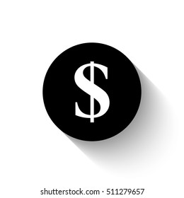 us dollar - white vector  icon with shadow