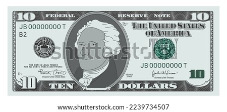 US Dollars 10 banknote - American dollar bill cash money isolated on white background - ten dollars