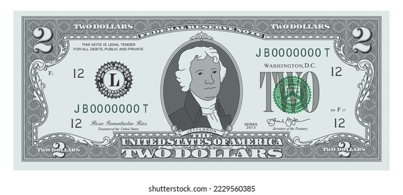 US Dollars 2 banknote - American dollar bill cash money isolated on white background - two dollars svg