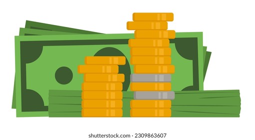 US dollars banknotes and coins isolated, finance and economy concept