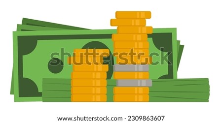 US dollars banknotes and coins isolated, finance and economy concept