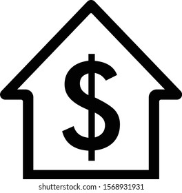 us dollars sign inside home icon on white background