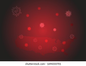 US Dotted Map with Covid-19 or Corona Virus Pandemic