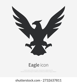 Silhueta do ícone da águia dos EUA, vista frontal. Logotipo de contorno vetorial de um pássaro. Símbolo dos Estados Unidos, liberdade, patriotismo e independência. Ilustração isolada em fundo branco.