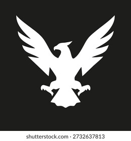 US Eagle outline icon,front view. White silhouette logo of a Bird. Symbol of the United States, freedom, patriotism and independence. Vector Illustration isolated on black background.