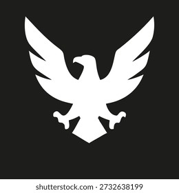 US Eagle outline icon,front view. White silhouette logo of a Bird. Symbol of the United States, freedom, patriotism and independence. Vector Illustration isolated on black background.
