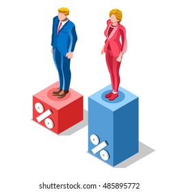 Us Election campaign infographic Democrat Republican party candidate convention. Usa symbol Presidential debate vector icon. Trump opponent flat isolated concept congress tribune auditorium pedestal