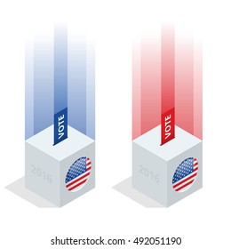 Us Election infographic. Ballot Box. Flat 3d isometric illustration. For infographics and design 