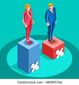 Us Election infographic Democrat Republican party candidate convention. Usa symbol Presidential debate vector icon. Trump opponent rally flat isolated concept congress tribune auditorium pedestal