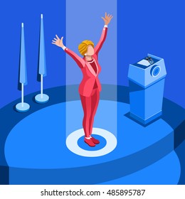 Us Election infographic Democrat Republican party candidate convention. Usa symbol Presidential debate vector icon. Trump opponent rally flat isolated concept congress tribune auditorium pedestal