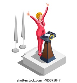 Us Election infographic Democrat Republican party candidate convention. Usa symbol Presidential debate vector icon. Trump opponent rally flat isolated concept congress tribune auditorium pedestal