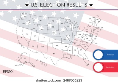 US election map. American Presidential Election results infographics template, with separated states and short state names. Vector illustration.