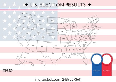 US election map. American Presidential Election results infographics template, with separated states and short state names. Vector illustration.