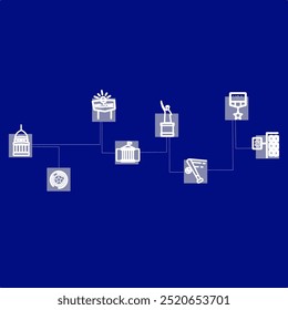 US Elections Icons Set. Editable Stroke Illustrations of United States US President or Congress Elections, Voting Ballot, Voting Ballot Box, Politic Party, Monitoring. Isolated Outline Vector Signs.