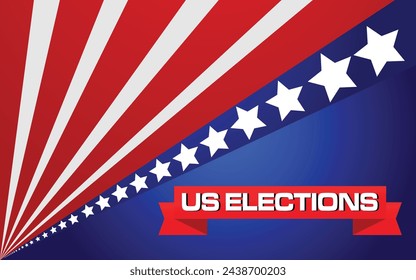 Vektor-Illustrationsdesign "US Elections" mit US-Flaggendesign. US-Wahlkonzept auf blauem Hintergrund. Ideal für den Einsatz in Wahlkampfplakaten und -bannern. EPS Editable Format.