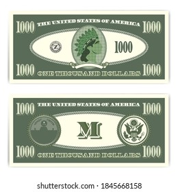 US fictitious green paper money in denominations of one thousand dollars with portrait of an Indian. EPS10