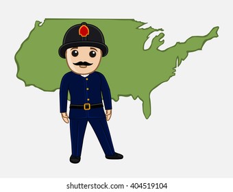 US Firefighter Character with USA Map