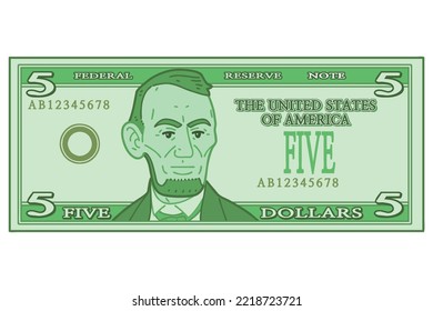 US five dollars bill  Vector illustration 