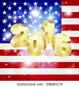 US flag with 2016 coming out of it with fireworks. Concept for New Year or anything exciting happening in America in the year 2016.