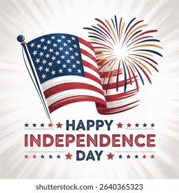 US flag, 4th of July, Happy  Independence day. Greeting design brush style with USA patriotic colors firework burst rays isolated on white background vector illustration.
