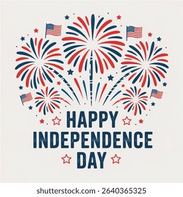 US flag, 4th of July, Happy  Independence day. Greeting design brush style with USA patriotic colors firework burst rays isolated on white background vector illustration.