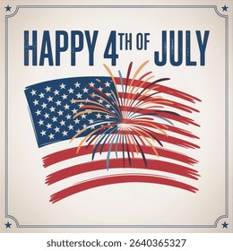 US flag, 4th of July, Happy  Independence day. Greeting design brush style with USA patriotic colors firework burst rays isolated on white background vector illustration.
