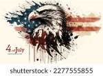 US flag, 4th of July, Independence day. Greeting design brush style with USA patriotic colors firework burst rays. 