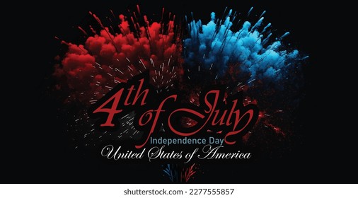 US flag, 4th of July, Independence day. Greeting design brush style with USA patriotic colors firework burst rays. 