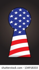 US flag behind keyhole - illustration