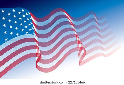 US flag  blowing in the wind  Eps8  CMYK  Organized by layers  Global colors  Gradients used 