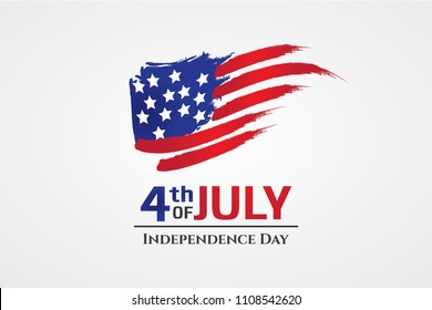 US flag with brush stroke style, 4th July greeting card, independence day of america