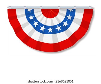 US Flag Buntings isolated on white background . Fourth of July template. July 4 USA.USA celebration with confetti stars in national colors for American Independence Day isolated on background