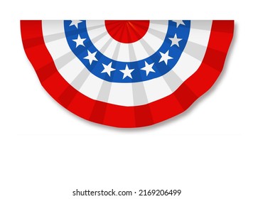 US Flag Buntings isolated on white background . Fourth of July template. July 4 USA.USA celebration with confetti stars in national colors for American Independence Day isolated on background