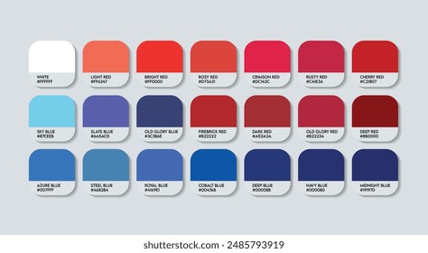 U.S. Flag Color Palette, USA Color Guide Palette with Color Names. Catalog Colorful Tone Samples of US Flag with RGB HEX codes and Names. Cream, and plastic, Fashion Trend Red and blue Color Palette