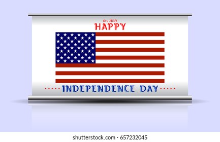 
US flag. download banner Independence Day.Download banner, 4th of July. futuristic design. Business street layout banner. Horizontal pattern Illustration on purple background. Red 3D letters font
