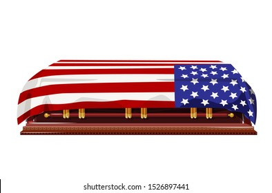 A US flag draped coffin for fallen soldiers, statesmen, head of state or veteran. Editable Clip Art,