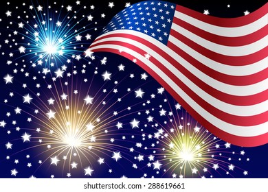 US flag. Fireworks. Fourth of July.