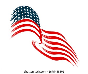 The US flag flies in the wind. Stylized on a white background. Vector illustration