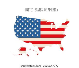US flag in the form of map isolated on white background. United States of America flag.