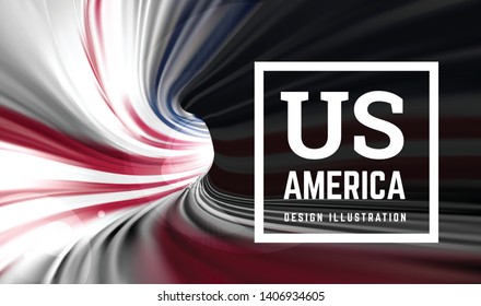 US flag in the form of a spiral pipe in the form of American flag colors. Inside view. Vector illustration