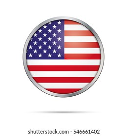 US flag glass button style with metal frame.