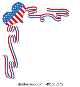US Flag heart patriotic border template. Can be used as a poster or an invitation card. Just place your own texts and titles.
