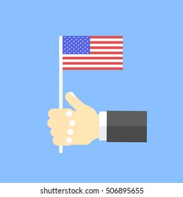 US flag in his hand. Vector illustration .